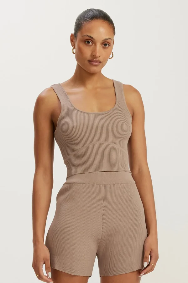 Tees & Tanks<ALL FENIX Amelia Rib Contour Tank Latte