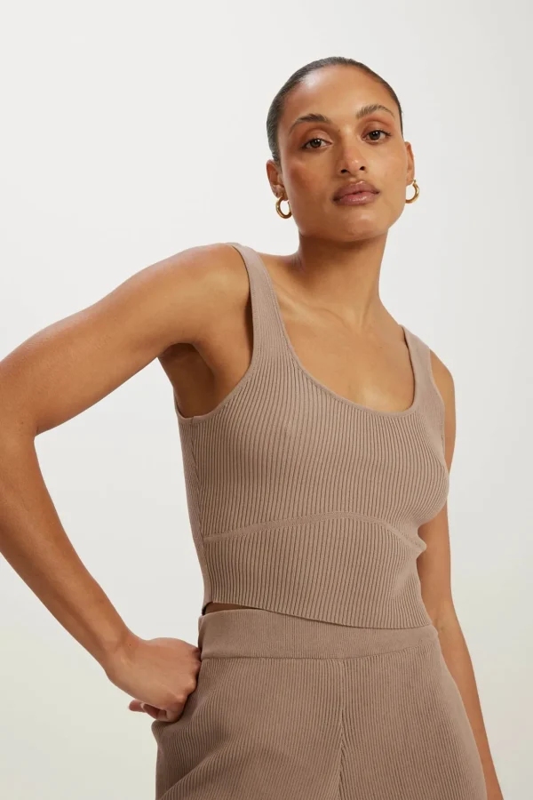 Tees & Tanks<ALL FENIX Amelia Rib Contour Tank Latte