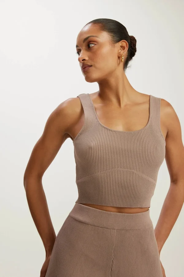 Tees & Tanks<ALL FENIX Amelia Rib Contour Tank Latte