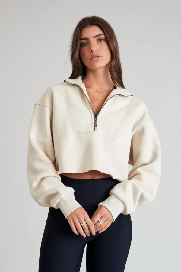 Jumpers & Hoodies<ALL FENIX Arlo Crop 1/2 Zip Sweater Clay