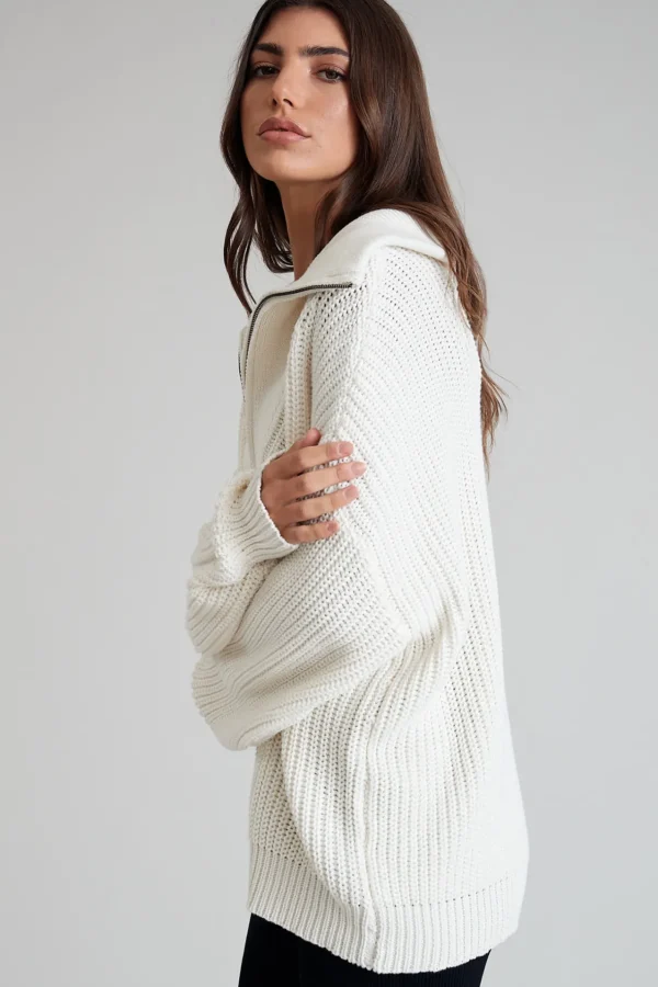 Jumpers & Hoodies<ALL FENIX Chunky 1/2 Zip Knit White
