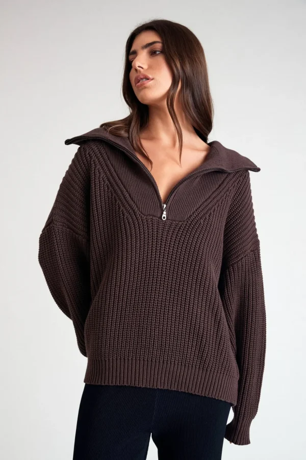 Jumpers & Hoodies<ALL FENIX Chunky 1/2 Zip Knit Espresso