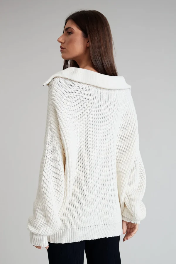 Jumpers & Hoodies<ALL FENIX Chunky 1/2 Zip Knit White
