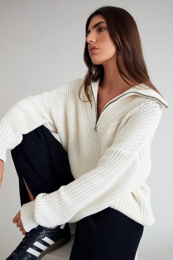 Jumpers & Hoodies<ALL FENIX Chunky 1/2 Zip Knit White