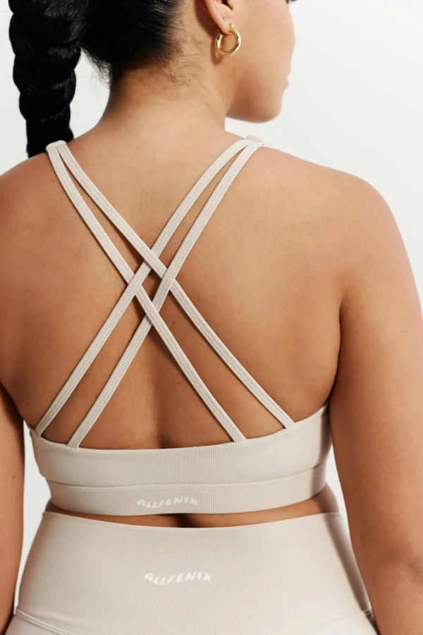 Sports Bras<ALL FENIX EcoRib Cross Back Sports Bra Stone