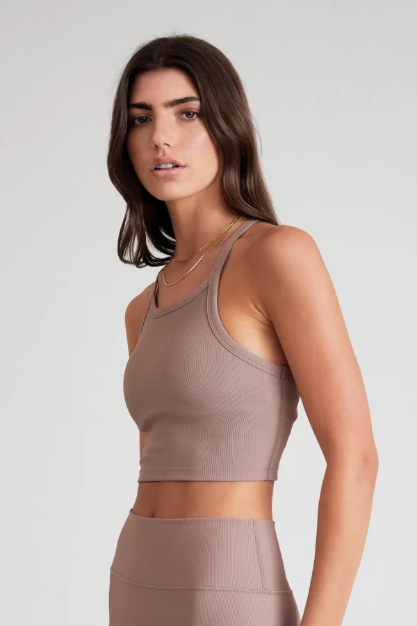 Tees & Tanks | Sports Bras<ALL FENIX EcoRib Strap Racer Crop Latte