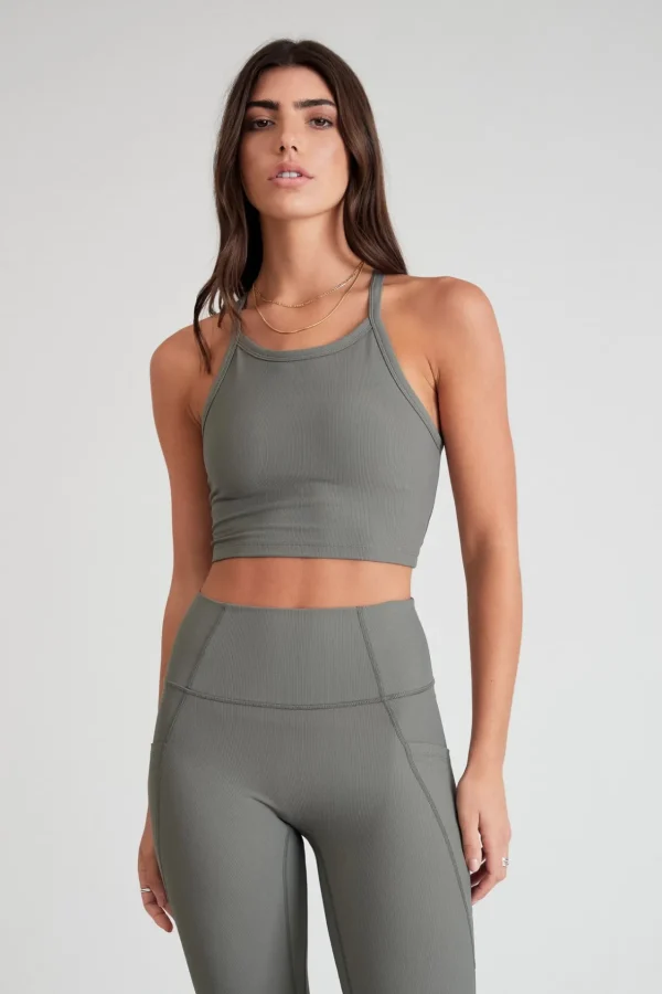 Tees & Tanks | Sports Bras<ALL FENIX EcoRib Strap Racer Crop Olive