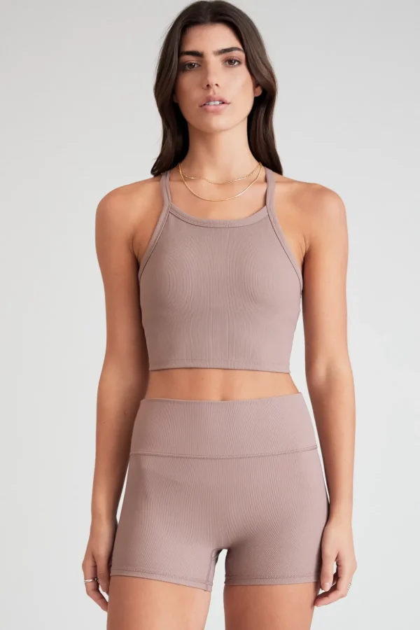 Tees & Tanks | Sports Bras<ALL FENIX EcoRib Strap Racer Crop Latte