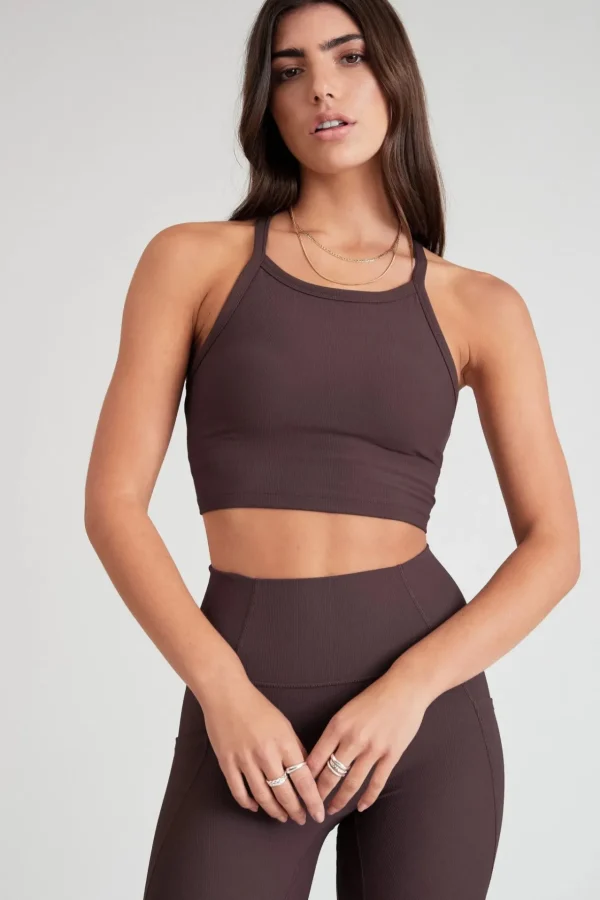 Tees & Tanks | Sports Bras<ALL FENIX EcoRib Strap Racer Crop Espresso