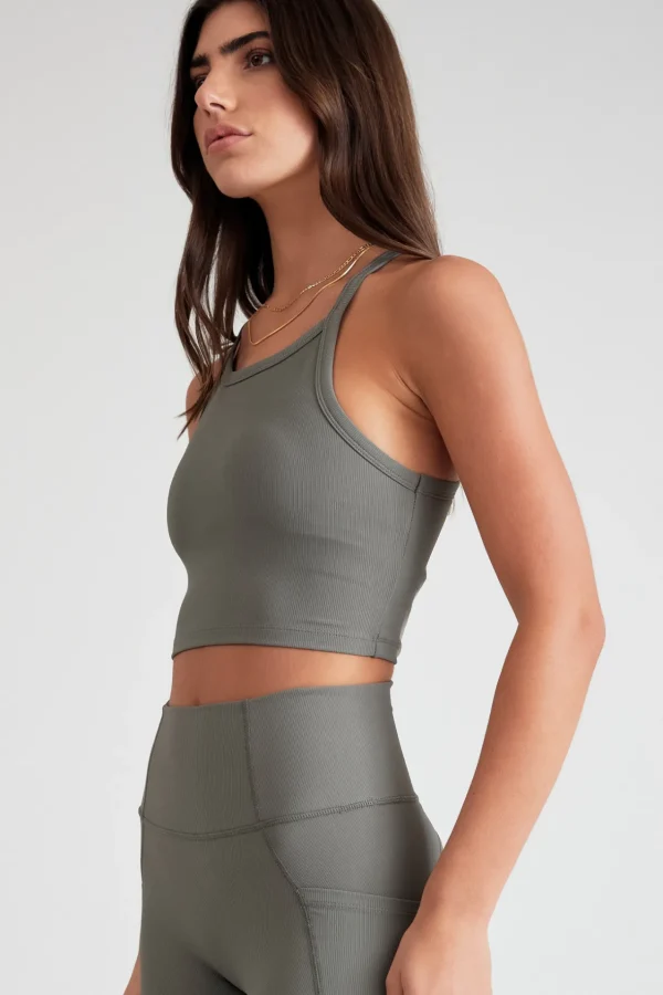 Tees & Tanks | Sports Bras<ALL FENIX EcoRib Strap Racer Crop Olive