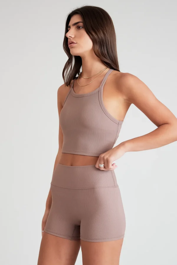 Tees & Tanks | Sports Bras<ALL FENIX EcoRib Strap Racer Crop Latte