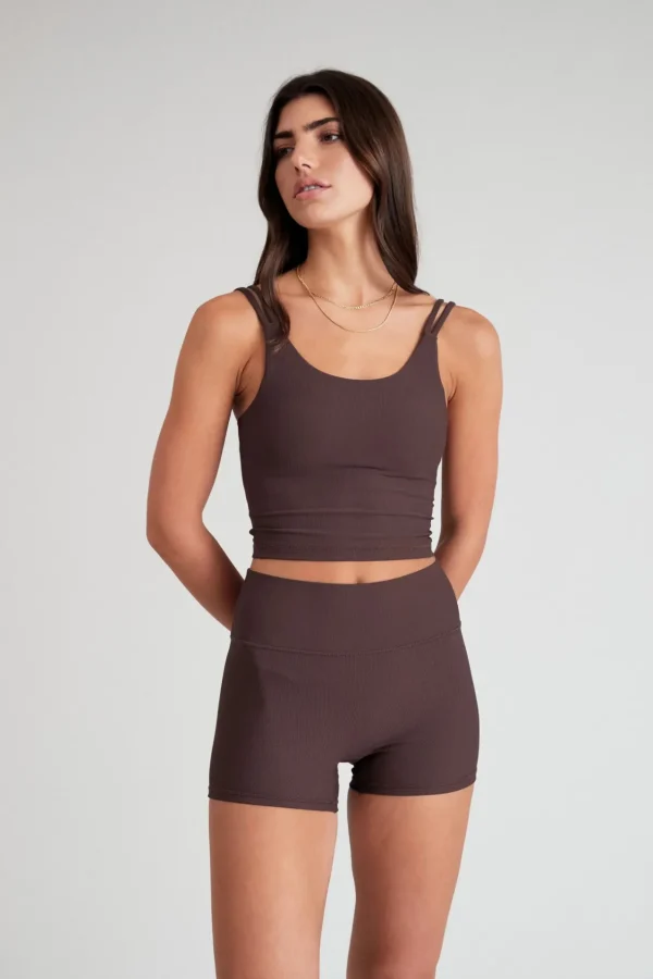 Tees & Tanks | Sports Bras<ALL FENIX EcoRib Strappy Crop Espresso