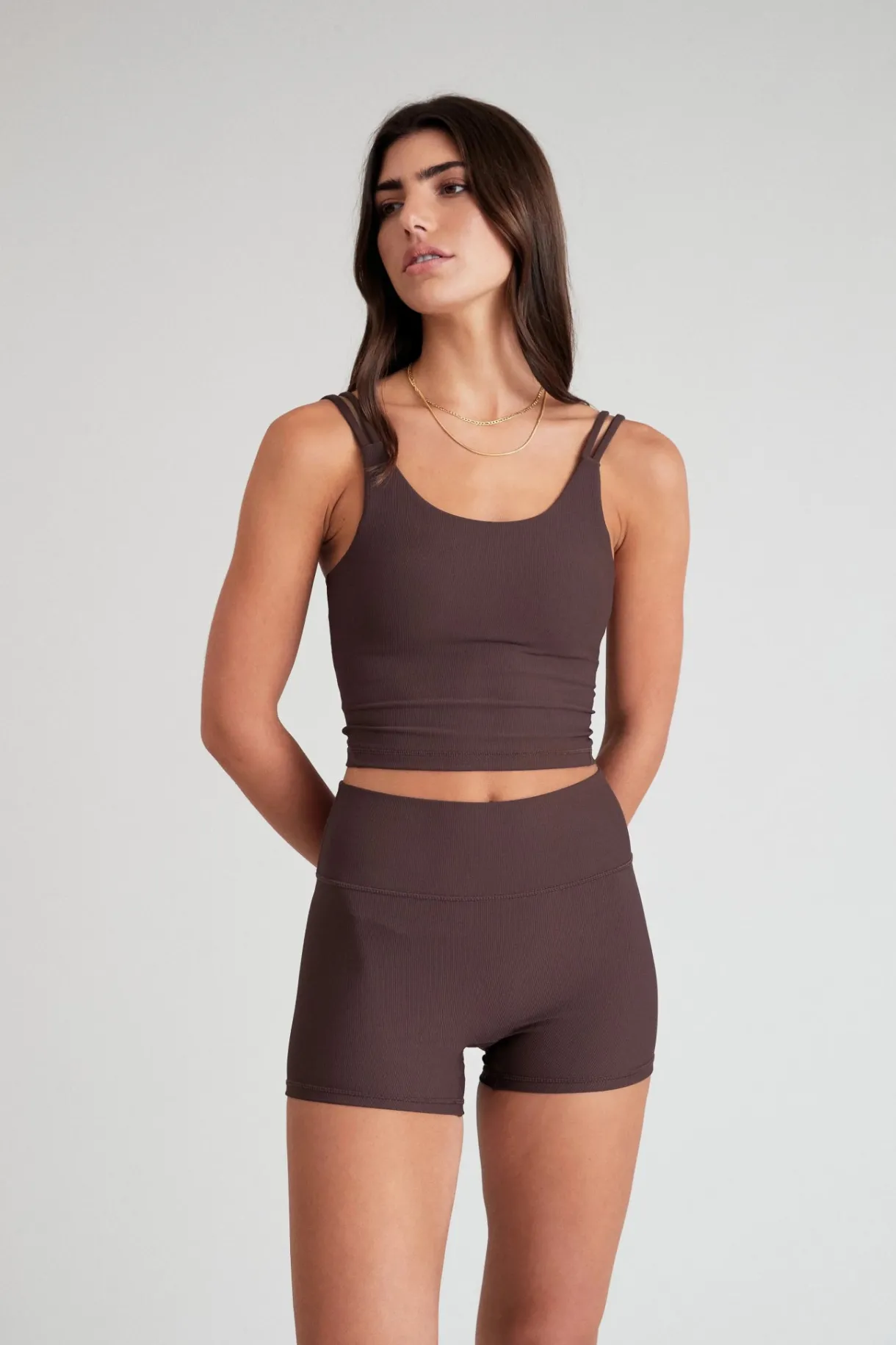 Tees & Tanks | Sports Bras<ALL FENIX EcoRib Strappy Crop Espresso