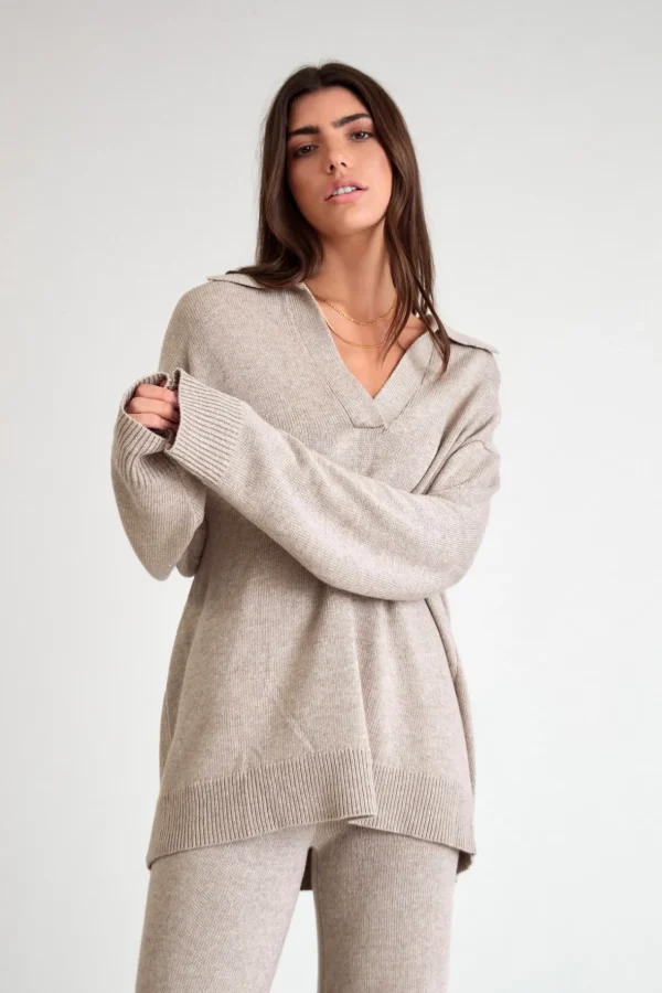 Knitwear | Jumpers & Hoodies<ALL FENIX Lily Long Sleeve Polo Oatmeal