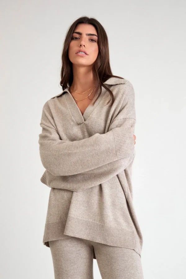 Knitwear | Jumpers & Hoodies<ALL FENIX Lily Long Sleeve Polo Oatmeal