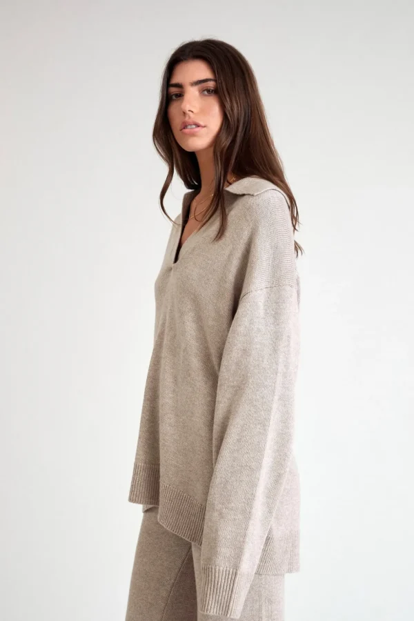 Knitwear | Jumpers & Hoodies<ALL FENIX Lily Long Sleeve Polo Oatmeal