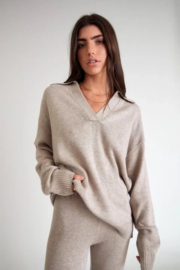 Knitwear | Jumpers & Hoodies<ALL FENIX Lily Long Sleeve Polo Oatmeal
