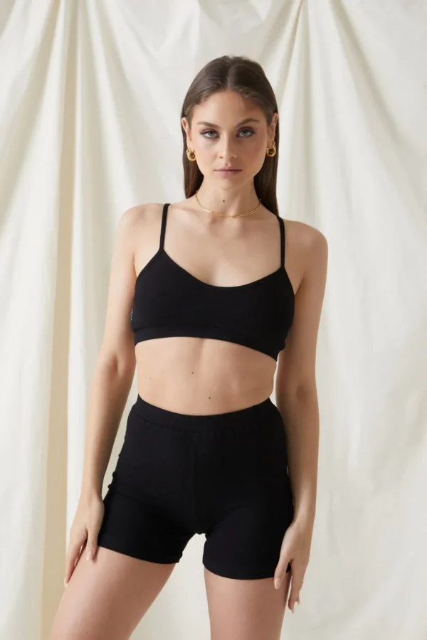 Sports Bras<ALL FENIX Rib Cotton Bralette Black
